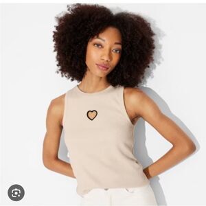 Beige Heart Tank Top with heart cut WILD FABLE